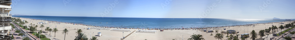 Panoramic sunny day at Gandia beach in summer. Valencia. Spain