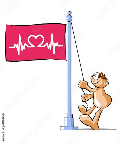 Cartoon raising a cardiology flag