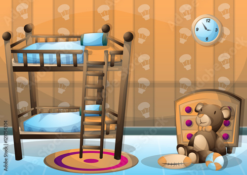 cartoon vector illustration interior kid room with separated layers in 2d graphic