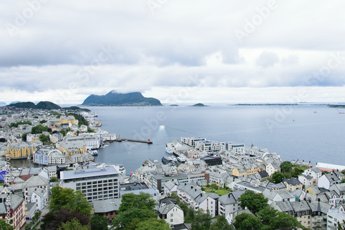 View from above on roofs of houses of the city Aalesund