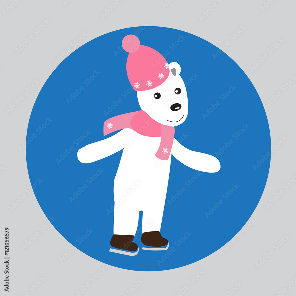 Polar bear skater on skates. Funny skater on skates. Abstract is