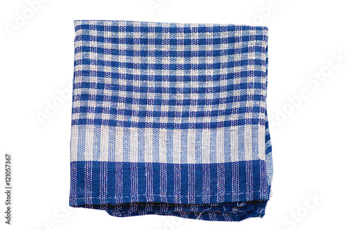 Folded kitchen napkin isolated on white background. Top View.