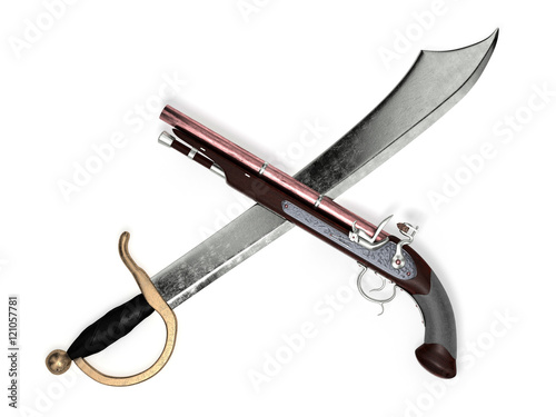 cutlass with flintlock pistol