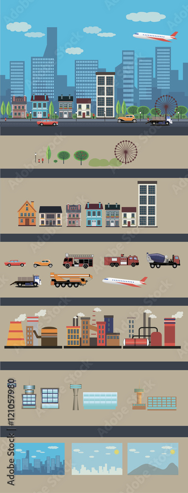 City buildings vector background image design for illustration, postcards, posters, labels, signs and other advertisement and design needs.