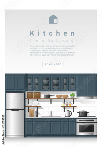 Interior design Modern kitchen banner , vector, illustration