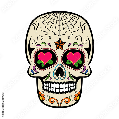 Sugar skull isolated on white background. Day of the dead.