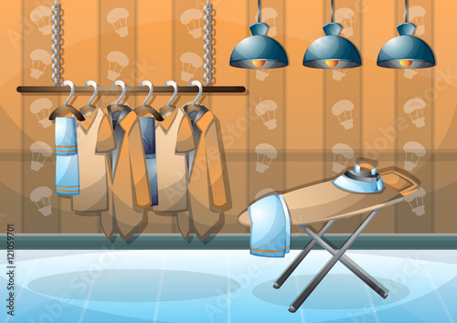 cartoon vector illustration interior clothing room with separated layers in 2d graphic