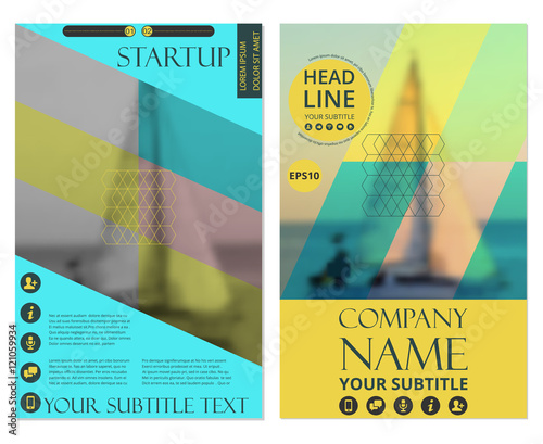 Business brochure design template. Vector flyer layout, blur background with elements for magazine, cover, poster design. A4 size.