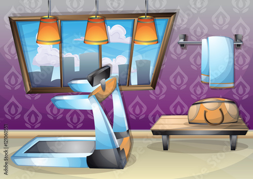 cartoon vector illustration interior fitness room with separated layers in 2d graphic