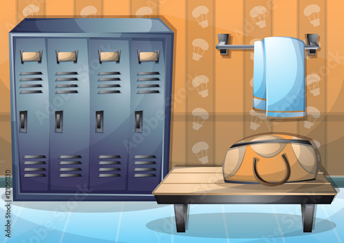cartoon vector illustration interior fitness room with separated layers in 2d graphic