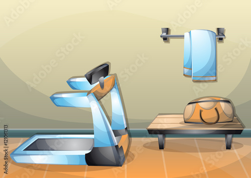 cartoon vector illustration interior fitness room with separated layers in 2d graphic