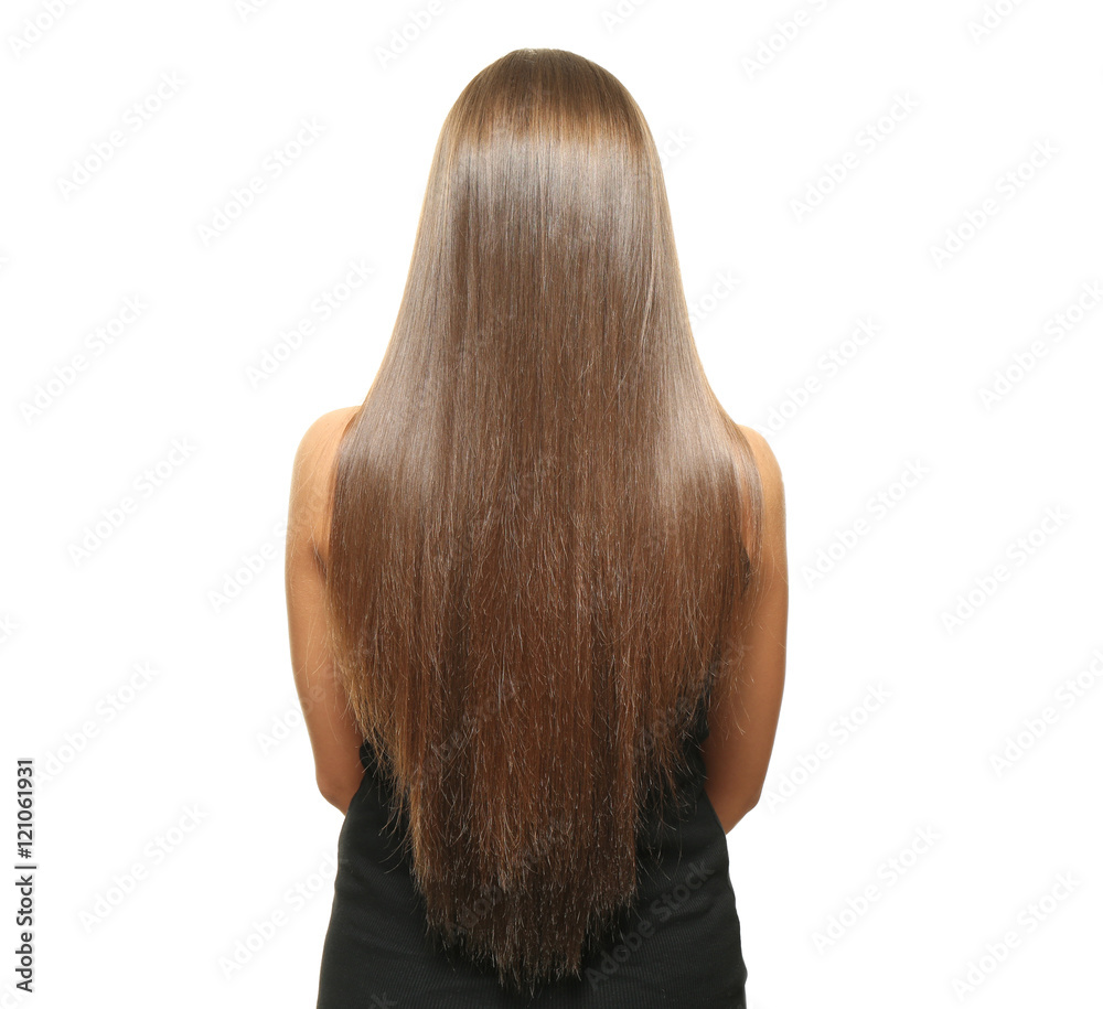 Naklejka premium Woman with long hair on white background