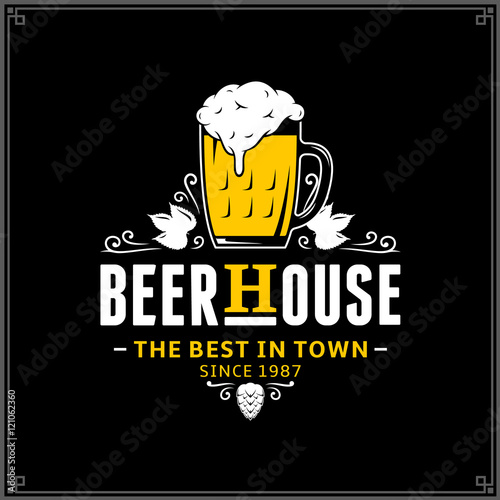 Vector white and yellow vintage beer house logo