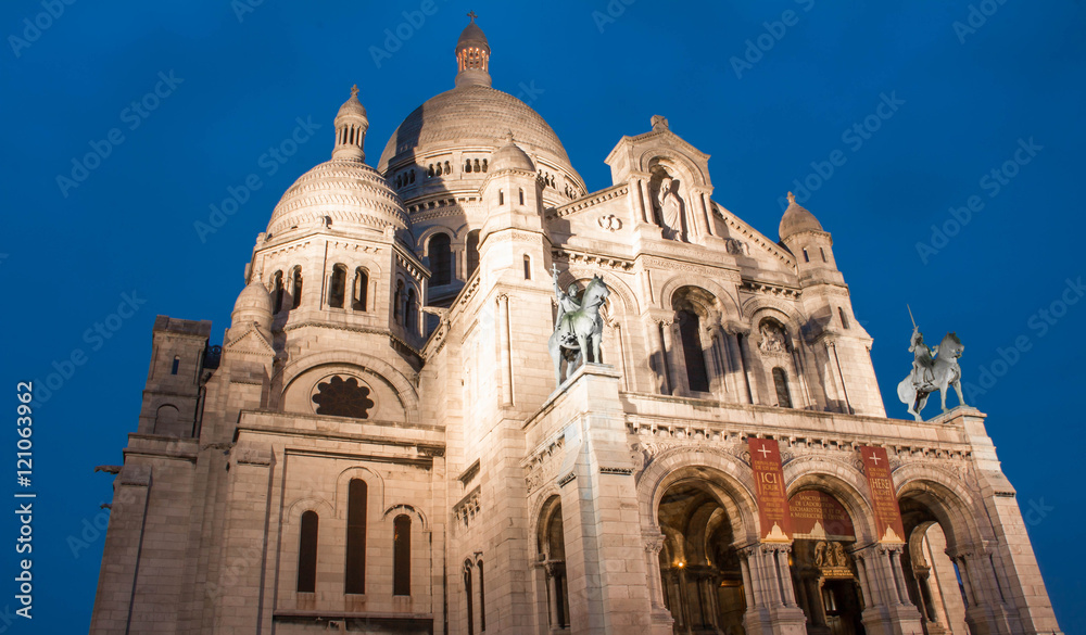 The basilica Sacre Coeur at night, Paris, France.