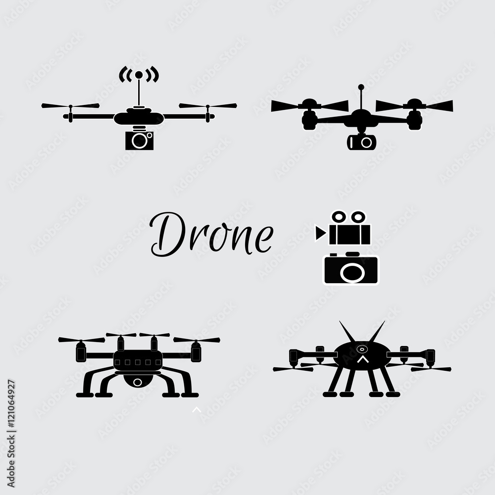Flat design vector illustration of  remote controlled  drone with camera