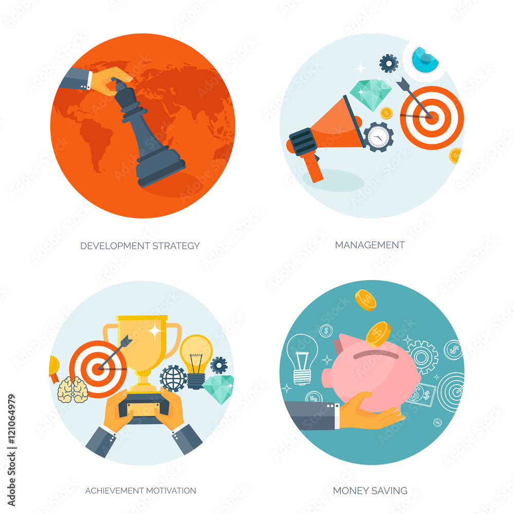 Vector illustration. Flat backgrounds set. New ideas, smart solutions. Business aims. Teamwork. Targeting. Vector illustration. Flat backgrounds set. New ideas, smart solutions. Business aims. Teamwork. Targeting.