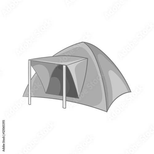 Tourist tent icon in black monochrome style isolated on white background. Recreation symbol vector illustration