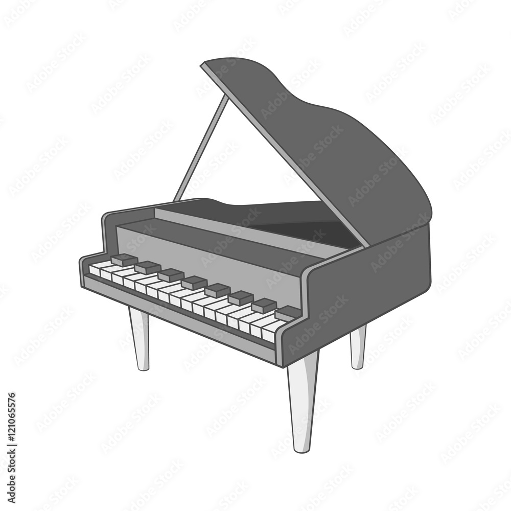 Piano icon in black monochrome style isolated on white background. Musical instrument symbol vector illustration
