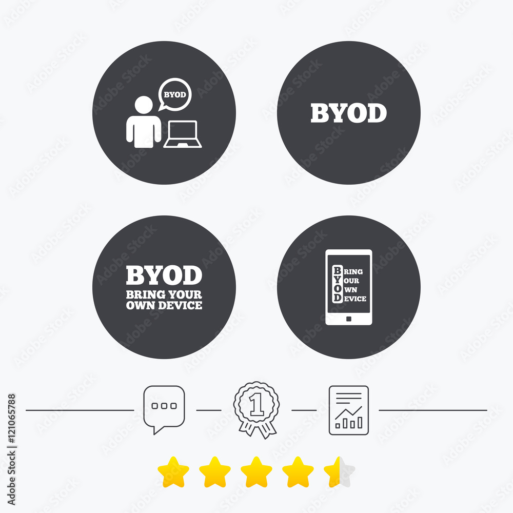BYOD signs. Human with notebook and smartphone. BYOD signs. Human with notebook and smartphone.