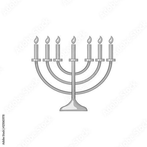 Menorah icon in black monochrome style isolated on white background. Religion symbol vector illustration