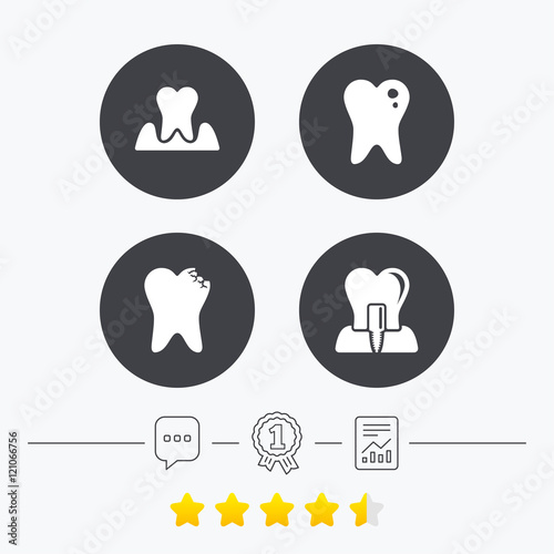 Dental care icons. Caries tooth and implant.