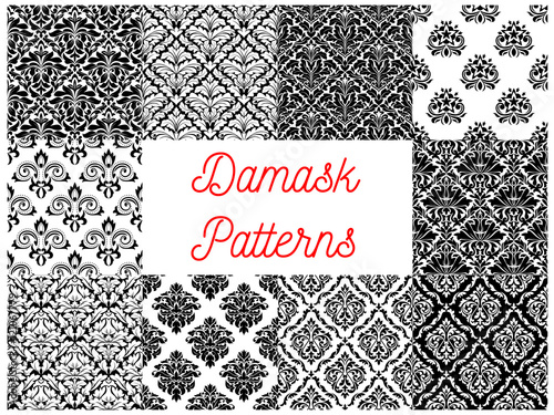 Black and white damask floral patterns set