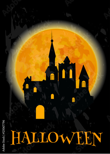 Haunted castle and full moon Halloween poster
