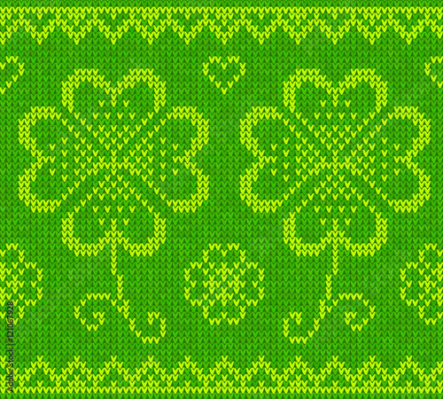 Patrick's day green knitted sweater with clover