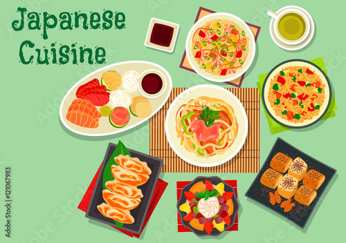 Japanese cuisine dishes icon for menu design