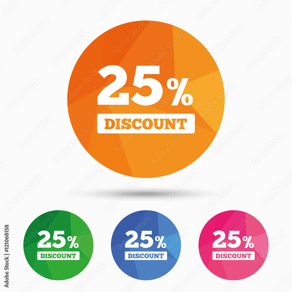 25 percent discount sign icon. Sale symbol. 25 percent discount sign icon. Sale symbol.