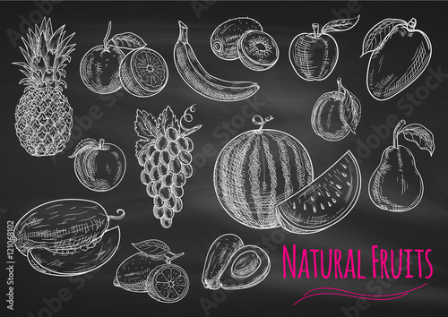 Fruits chalk sketch icons on blackboard