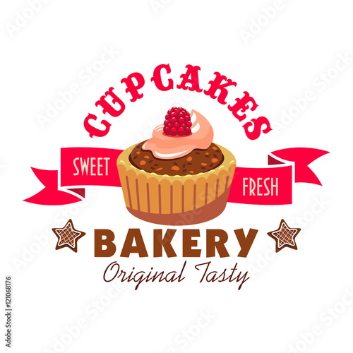 Sweet fresh cupcakes icon. Bakery emblem