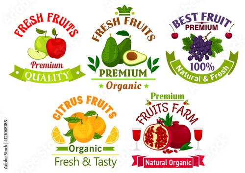 Best fresh juicy fruits stickers and labels