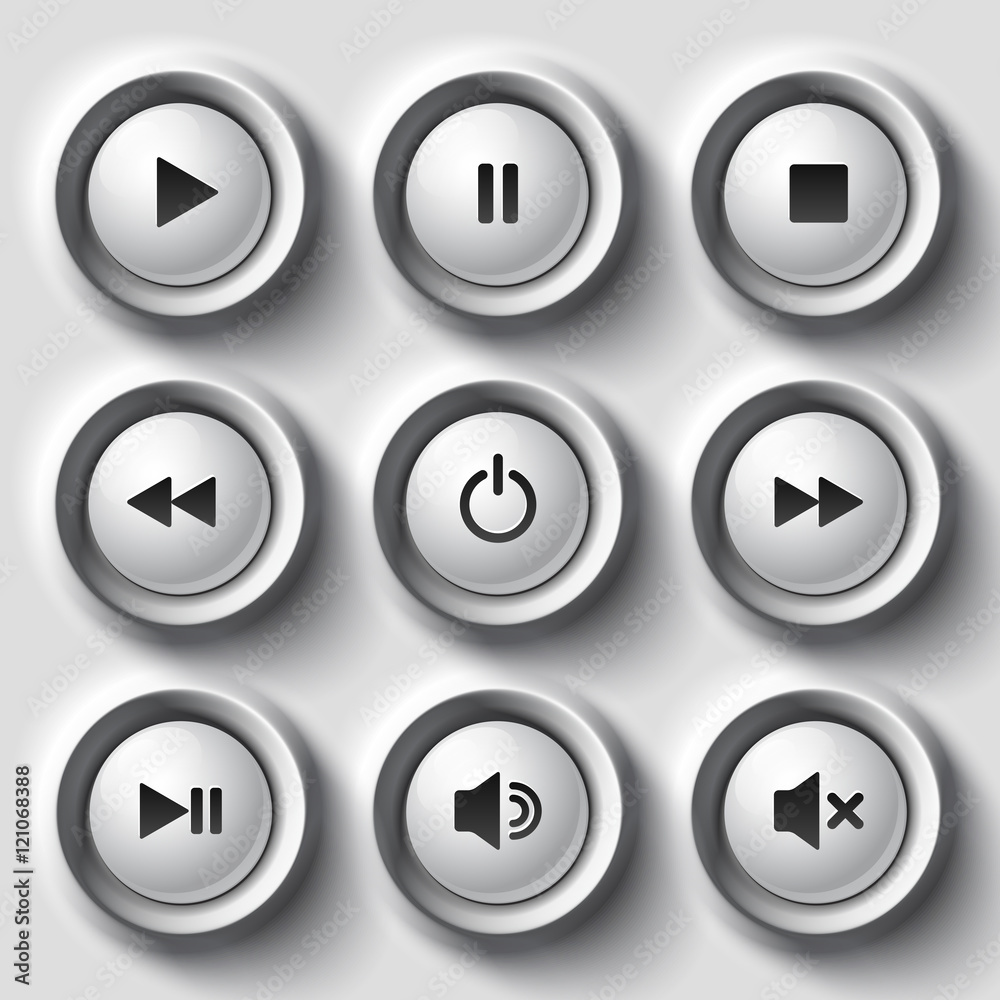 White shaded plastic button vector player set White shaded plastic button vector player set