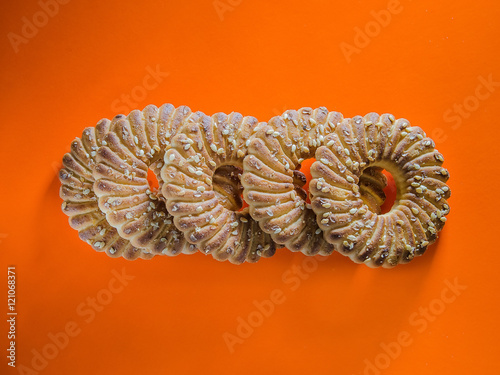 cookies and candies on an orange background