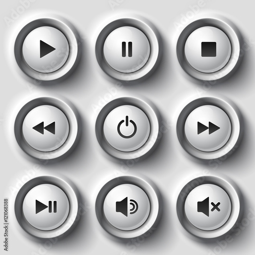 Free Download White shaded plastic button vector player set - GFXLoad