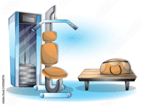 cartoon vector illustration interior fitness room with separated layers in 2d graphic