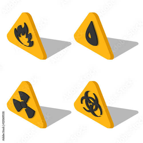Isometric danger and toxic sign in yellow triangle