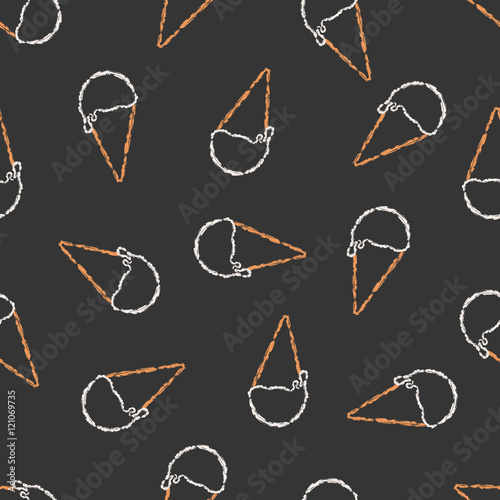 Seamless pattern hand drawn brush line chalk color ice cream on black background