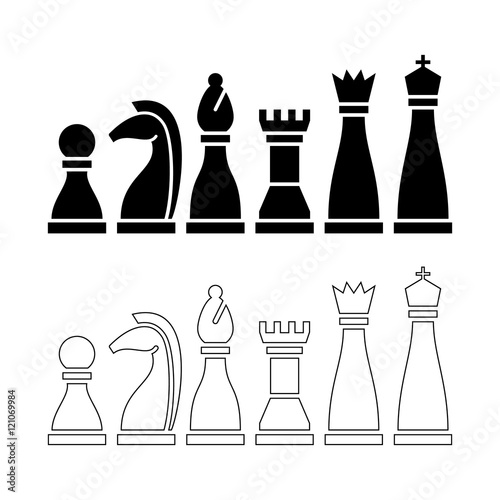 Chess pieces, black and white figures, vector illustration