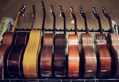 group of guitars in exposition photo