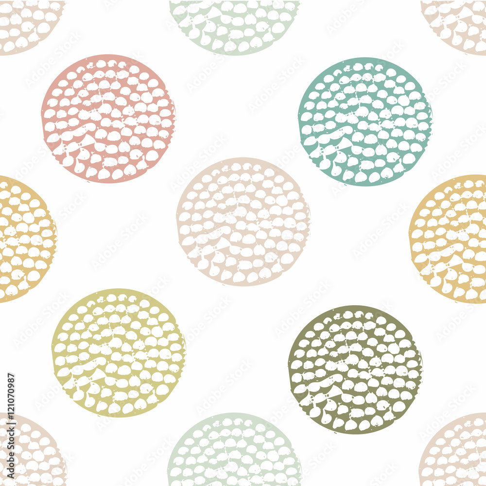 Blue, green, yellow geometric seamless pattern with grunge polka dot on white background. Textured circles. Geometrical background for wrapping paper, website, wallpaper, ets. Vector illustration. Blue, green, yellow geometric seamless pattern with grunge polka dot on white background. Textured circles. Geometrical background for wrapping paper, website, wallpaper, ets. Vector illustration.