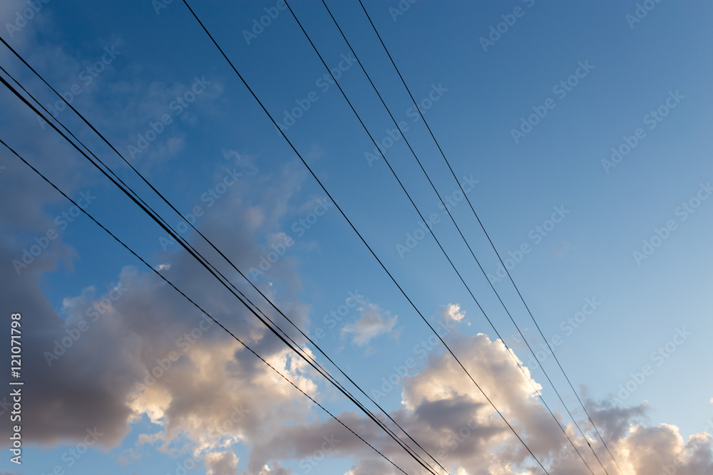 electrical wires on a background of night sky electrical wires on a background of night sky