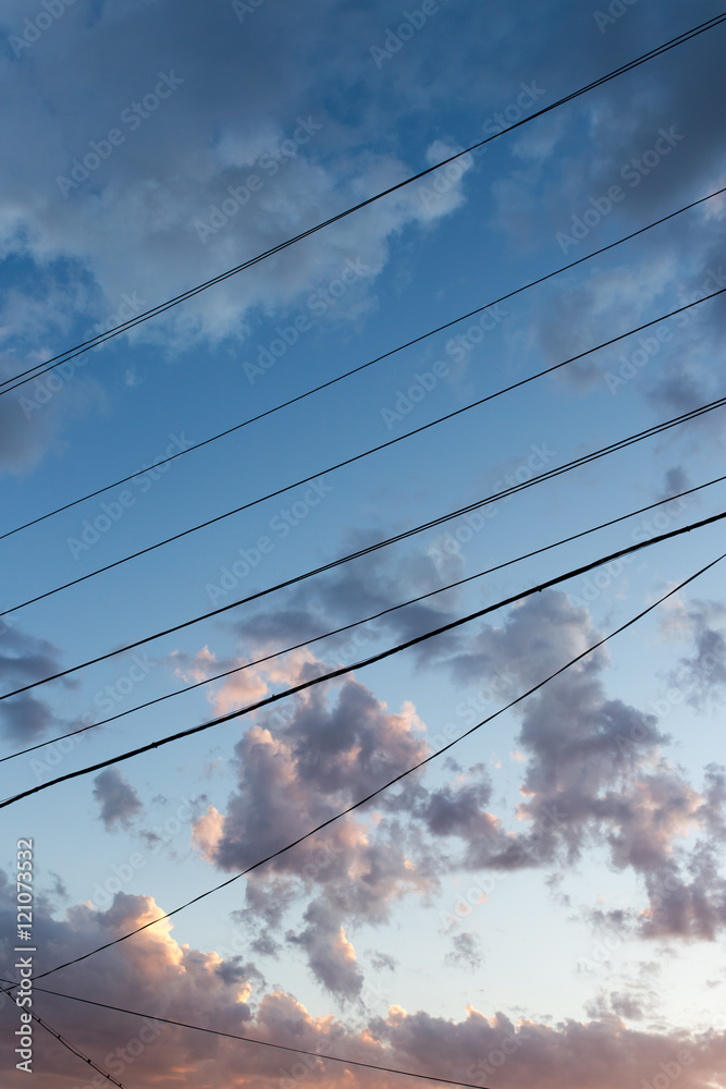 electrical wires on a background of night sky electrical wires on a background of night sky
