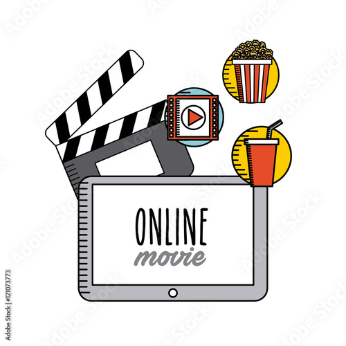movie online flat line icons vector illustration design