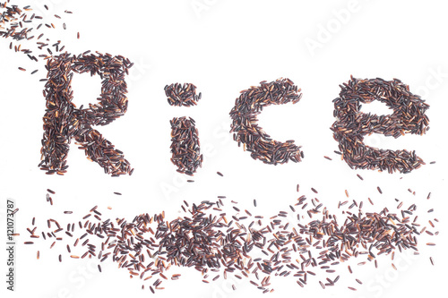 Red rice on white background.