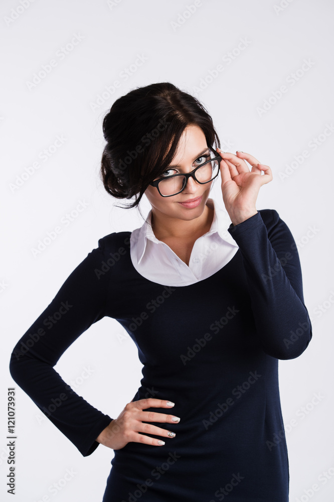 Attractive young business woman in glasses close-up portrait Attractive young business woman in glasses close-up portrait