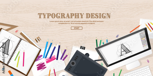 Digital drawing, graphic design. Workplace, equipment for designer. Ui. Back to school,study. Pen.