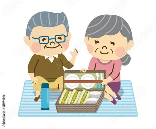 ピクニックする男女