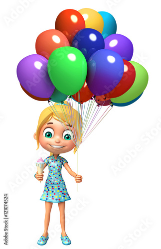 kid girl with Ice cream and balloon © visible3dscience
